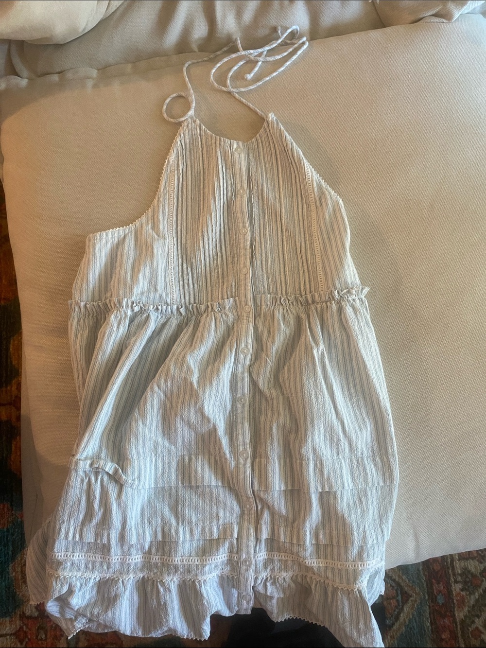 Free People Cream and Pale Blue Striped Backless Halter Dress